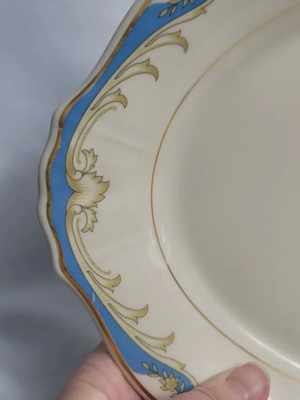 Syracuse China Carvel 14 Inch Oval Serving Platter Ivory with Blue Panels & Gold